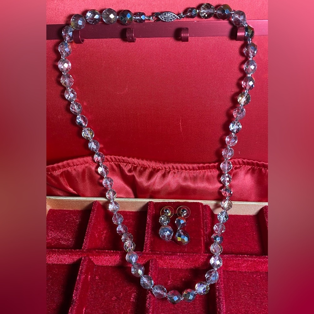 COPY - Aurora Borealis estate necklace with earrings set. Estate jewelry